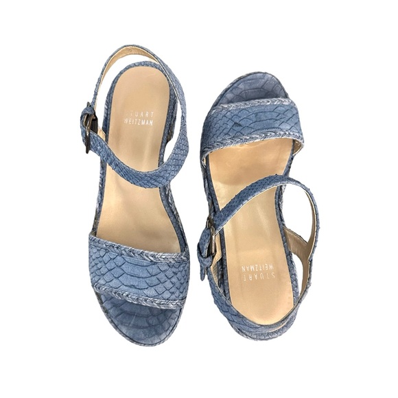 Stuart Weitzman Blue Denim Chambray Espadrille Wedge Sandals 6 - Picture 3 of 9